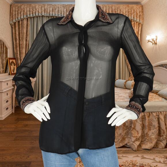 Chan Luu Sheer Sequin Embroidered Blouse XS - Picture 14 of 16